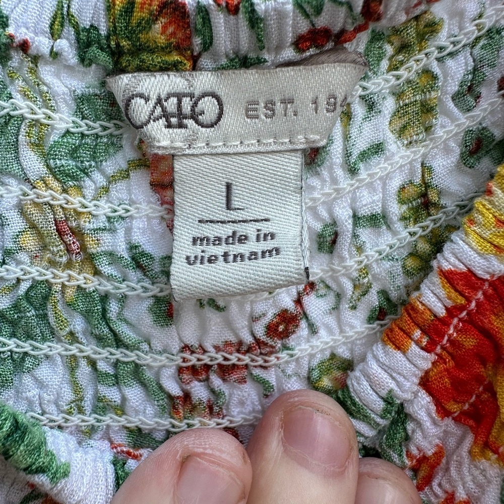 Cato Off Shoulder Floral Boho Blouse Women’s Large NWOT White Tropical Print - Picture 9 of 9